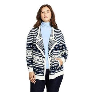 Lands end,  navy and cream colored shawl collar ca